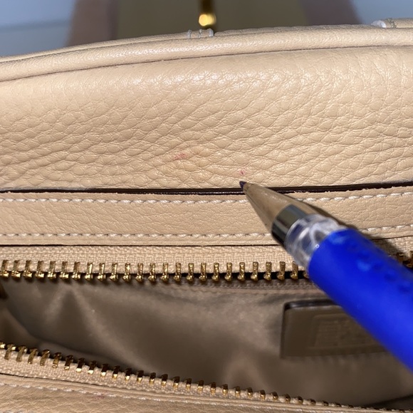 COACH 10526 Satchel Pepled Shoulder Bag Hand Bag Leather Beige - Picture 14 of 16